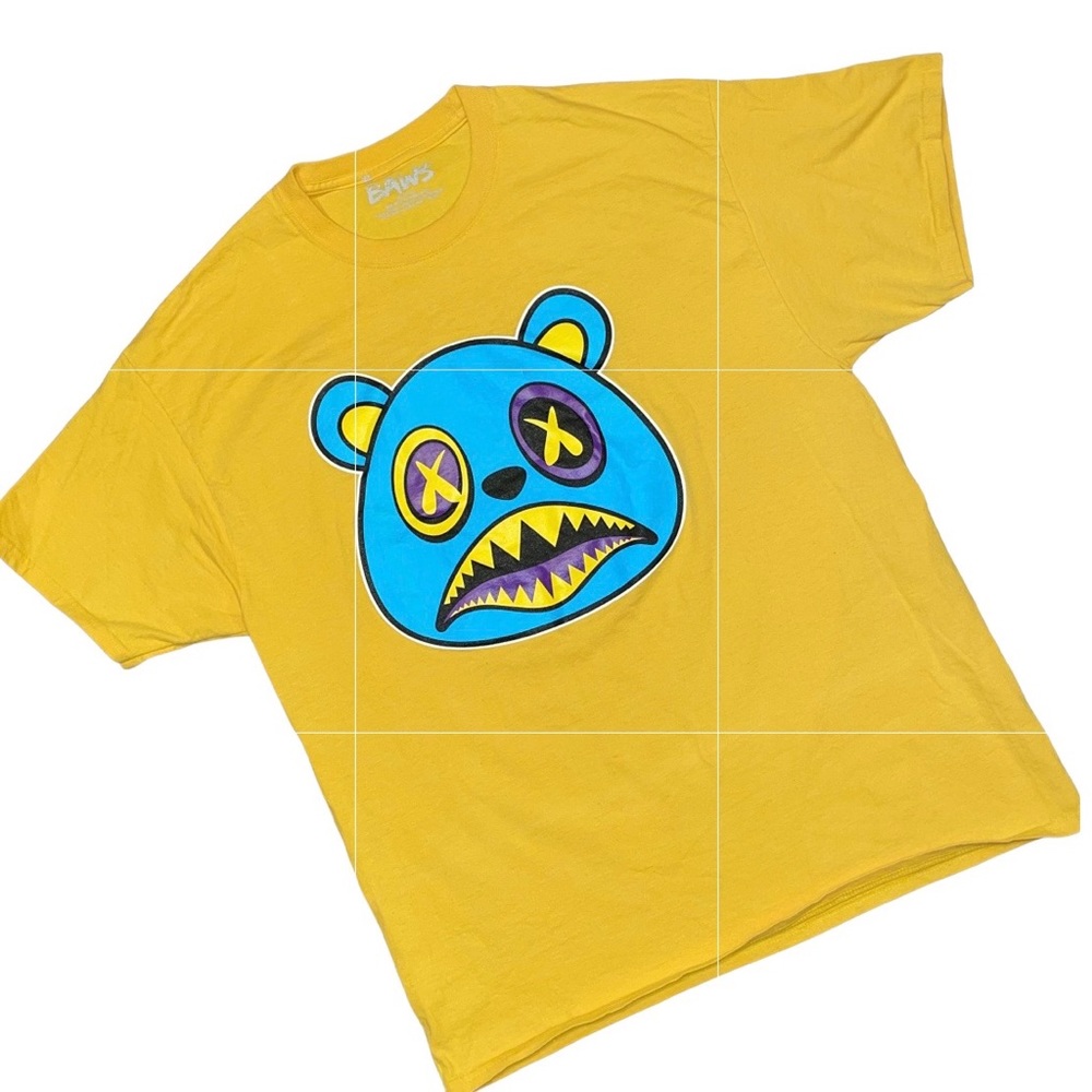 BAWS Yellow Crazy Bear  Graphic T-Shirt Turquoise Yellow Purple Face Men’s Sz XL